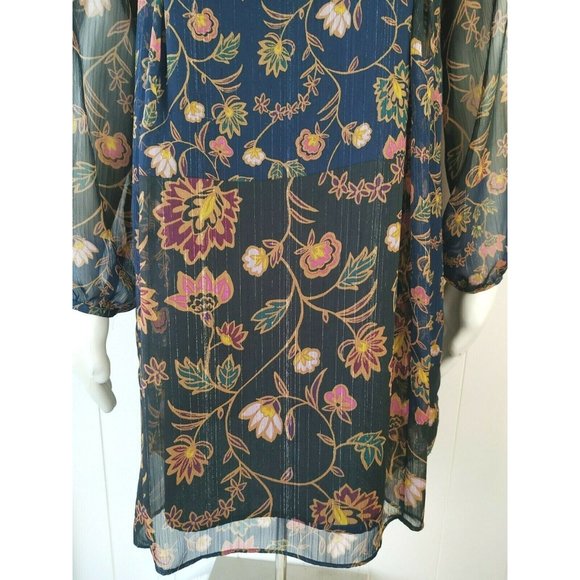 BCBGeneration Floral Dress size Small S Gold Thread, Slit Sleeve, BCBGMaxAzria - Picture 5 of 8
